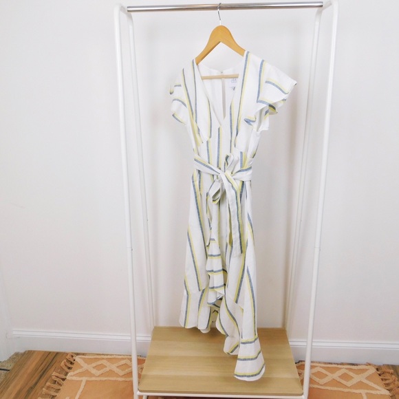 JOA White Striped Faux Wrap Fit & Flare Dress - Picture 2 of 7